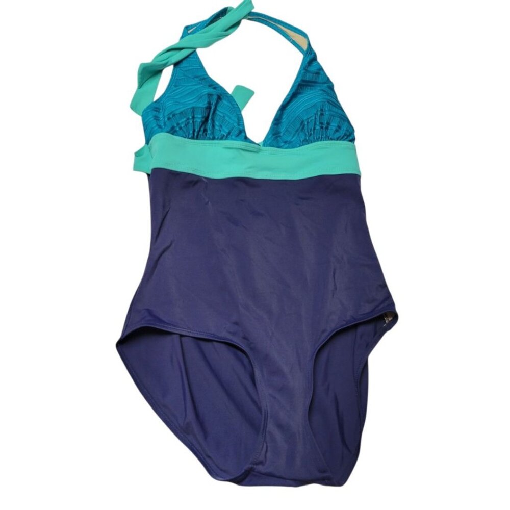 Islander Swimsuit One‎ Piece Halter Blue Womens 12 Summer Beach Pool Vacation